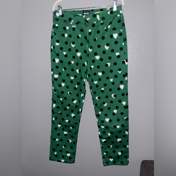 Anthropologie Maeve The Cigarette Slim Heart Printed Jeans Green Size 30 - Picture 5 of 8